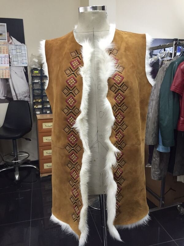 Embroidered shearling gilet