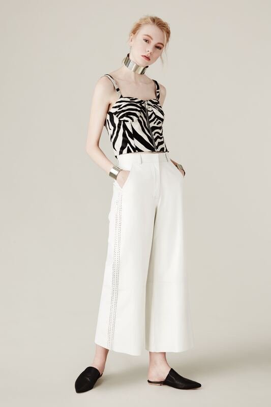 Zebra bralette, ivory wide-leg trousers